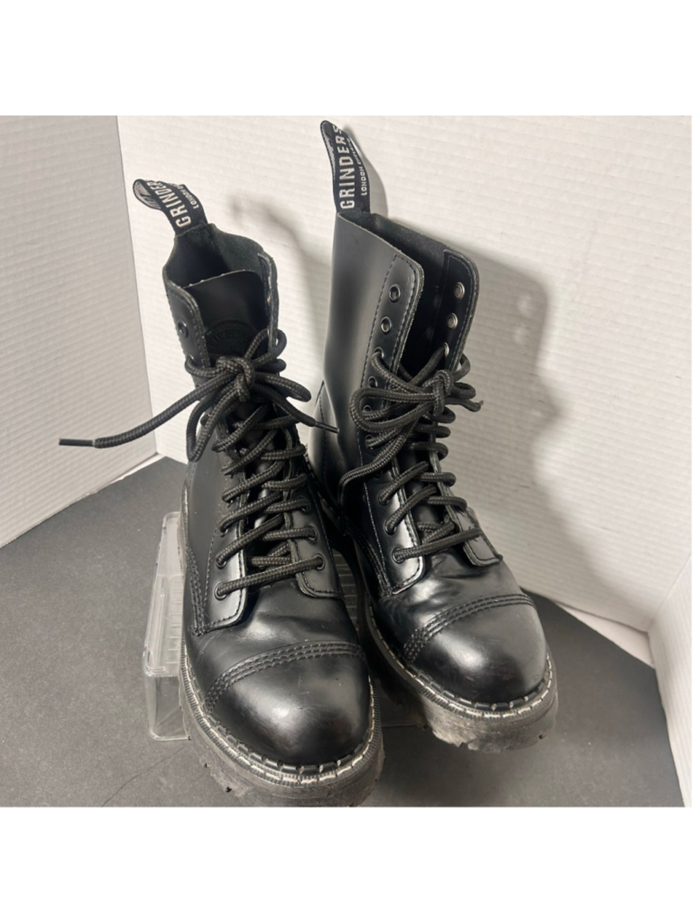 Women's Grinders Leather Black Lace Up Boots Size 5 US Moto Goth Combat England